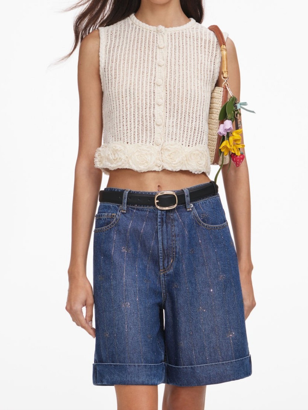 Self Portrait Cream Crochet Flower Knit Top
